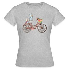 Katze Auf Fahrrad Mit Blumen Vintage Style Frauen T-Shirt