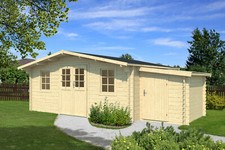 34 mm Gartenhaus 400x300 cm + Anbauschuppen Gerätehaus Blockhaus Holz Haus 