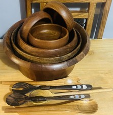 Teakholz Schüssel und Löffel 16 Artikel Set. 10 verschiedene Schüsseln, Servierschale, 5 Löffel