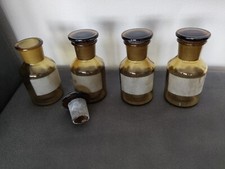 4 alte Reagenz - Flaschen mit Deckel, handgeschliffen, unbenutzt