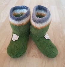 HAUSSCHUHE GEFILZT STRICKFILZEN SCHUHE STIEFEL HÜTTENSCHUH GRÜN MÄDCHEN 27 28