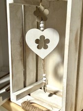 Deko Herz Blume zum Aufhängen Holz Deko Anhänger Tür- Fensterschmuck Weiß Silber