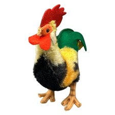 Steiff Hahn 3350/17 Plüsch Stofftier Mohair Gockel 17cm Knopf Fahne Bunt Vintage