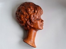 Cortendorf Wandmaske Maske Frau 60er Jahre Twiggy selten 25 cm Keramik Vintage