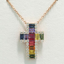 Rainbow-Saphir-Brillant Kreuz Anhänger/Collier  750-Roségold Wert 3.700 Euro Neu