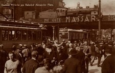 AK GEL. 1928 BERLINER VERKEHR AM BAHNHOF ALEXANDERPLATZ, ZIGARRENWERBUNG (BV170)