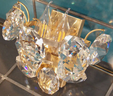 antik Wand lampe leuchter Lüster Messing Kristallbehang facettiert HBT15x20x15