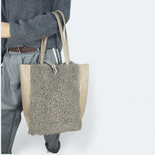 Stylischer Shopper mit Teddy -oder Webfell  Schultertasche Handtasche Echtleder