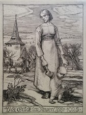 Original Radierung von 1924, Rudolf Schiestl "Viel Glück im neuen Jahr 1925"