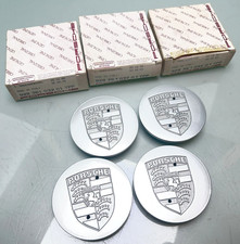 4x PORSCHE NABENDECKEL FELGENDECKEL FELGE DECKEL / silber FUCHS alt / STAHL ALU