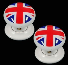 Ceramic Türknauf Set White Union Jack Design (Paar) 60mm