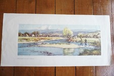 c1940s LNER Railway Carriage Print Poster River Wharf Ilkley Yorkshire Russell *