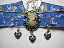 Kropfband Kette mit Gemme u. Herz-Ohrringe Trachtenkette Oktoberfest Wasen Wiesn