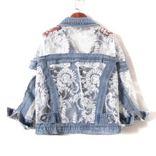 Damen Blumen Spitze Jeansjacke