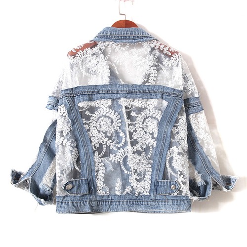 Damen blumen spitze jeansjacke - blumen,