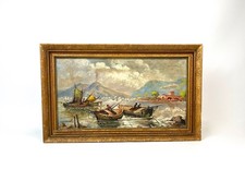 ANTIKES RAUCHENDES VESUV VULKAN GOLF VON NEAPEL ÖLGEMÄLDE SIGNIERT A.SCHWARZBECK