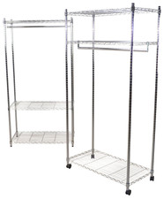 Rollgarderobe, Standgarderobe mit Kleiderstange, aus Metall, chrom