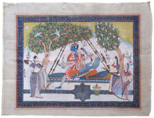 Seidenmalerei KRISHNA RADHA ca. 50x37 cm Miniaturmalerei Steinfarben Rajasthan