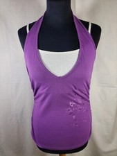 BROADWAY LILA NECKHOLDER MIT WEISSEM SHIRT-EINSATZ STRASS GLITZER UNIKAT  GR S