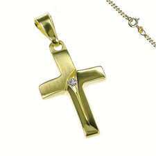 Anhänger Kreuz kubischer Zirkonia Stein Kette  333 Gold Kommunion Konfirmation
