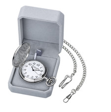 Eichmüller Taschenuhr Silber Quarz mit Kette Uhr Samtbox gebürstet Taschen Box