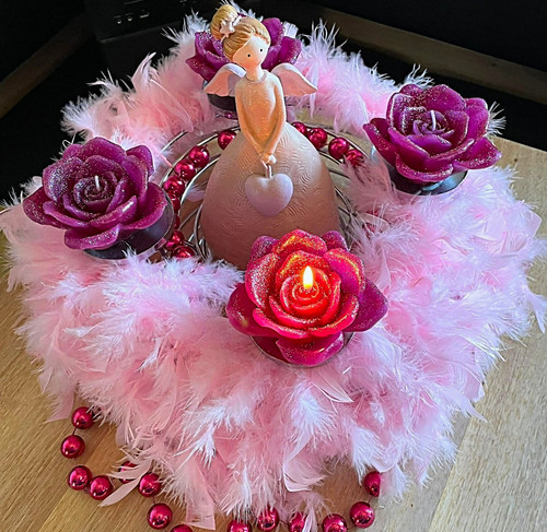 Adventskranz rosa federn - adventskranz,