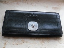 LONGCHAMP Geldbörse Portemonnaie Geldbeutel schwarz Leder Leopard-Innenfutter!