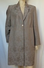 Laura Ashley Mantel 42 taupe braun grau Wolle Seide lange Jacke Blazer Jacquard