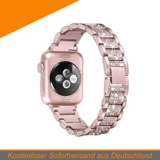 Damen Edelstahl Armband Metall Strasssteine Glieder Band Apple Watch Series 1-8