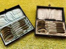 2 Kaffeelöffel Sets Original Schatullen Alpacca versilbert * Jugendstil/Art Deco