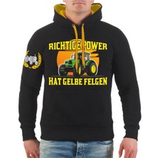 Herren Kapuzenpullover Traktor Sprüche Richtige Power hat gelbe Felgen trekker