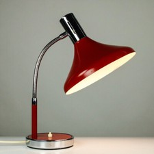 Schwanenhals Tisch Lampe chrom & bordeaux Lese Leuchte Quelle 70er alt vintage