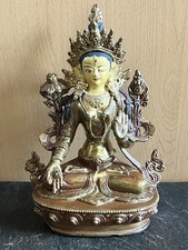 Buddha Statue Weiße Tara – Massiv, Feuervergoldet, Prachtvoll verarbeitet 23cm.