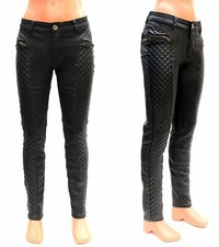 Damen Biker Jeans Lederoptik