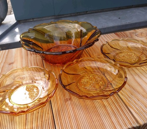 Vintage amber glas schalen set - vintage,