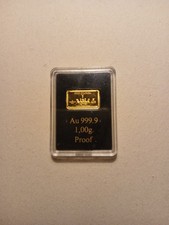 Goldbarren. 1 Gramm. 999.9 Feingold. Motiv.