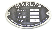 Fabrikschild, Typenschild Krupp Ardelt Kran 75 t