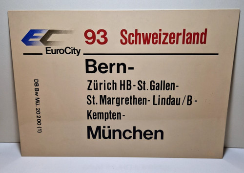 Eurocity zuglaufschild schweiz - eurocity,