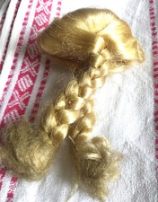 alte hellblonde Puppenperücke Zopf Perücke  20cm Kopfumfang
