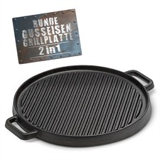 BBQ BOSS Gusseisen Grillplatte [2 in 1] Grillrost – Grillplatte rund – Platte