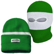 PGWEAR Sturmhaube Mütze Troublemaker Grün Weiß gestreift Maske Beanie Ultras
