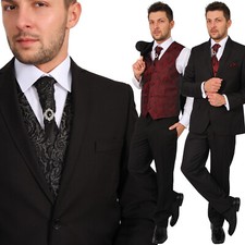 Anzug Bräutigam Hochzeit Slim Fit Herren 5Teiler Slimline Zier-Stein Weste Hose