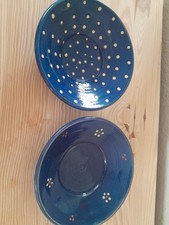 2er Set Vintage Schale, Wandteller, Landhaus, Steinzeug, Handarbeit, blau, weiß