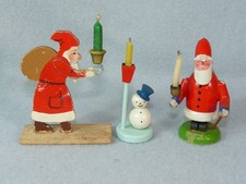 3 alte Miniatur Kerzen Leuchter Halter Weihnachtsmann Puppen Stube Küche 40er