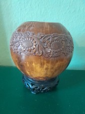 Antik, Schnitzerei, Kürbis, Kokosnuss, afrikanisch, indisch mit Holzfuß