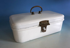 Antik Vewag Brotdose Brotkasten Dose Emaille weiß Vewag Eschebach (F024-1539)