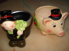 2 Blumentöpfe/ Übertöpfe/ Vasen Schornsteinfeger und Schwein Silvester Deko