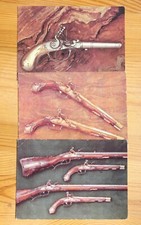 3 Postkarten mit historischen Handfeuerwaffen_Steinschloßpistole Gewehr_DDR_akz.
