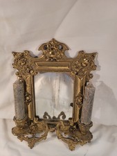 älterer Messing-Bronze-Blaker-Wandspiegel mit 2 beweglich armigen Kerzenhaltern