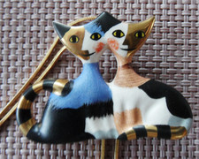 Rosina Wachtmeister Gleitkette mit Anhänger = 2 Katzen GOEBEL Porzellan in OVP